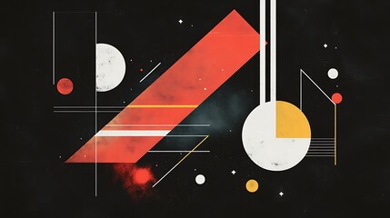 Wall Mural - Abstract Geometric Cosmic Artwork Featuring Red and Yellow Shapes