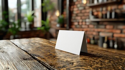 Poster - Blank card on wooden bar.