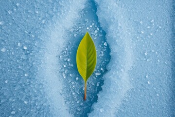 Wall Mural - arafed leaf sticking out of the snow on a sunny day