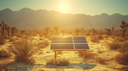 Wall Mural - Solar Panels in Desert Landscape at Sunrise A Stunning Display of Renewable Energy