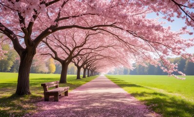 Canvas Print - Serene path through cherry blossom trees