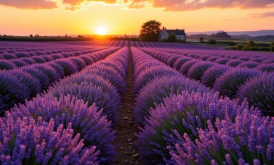 Canvas Print - Lavender field at sunset