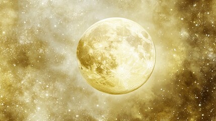 Wall Mural - Golden Moon Surrounded by Bright Stars in Cosmic Space Background