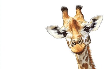 Poster - Giraffe illustration showcasing detailed features and natural expressions in a minimalist style. Generative AI