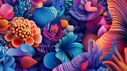 Wall Mural - Vibrant Abstract Floral Forms In Vivid Hues