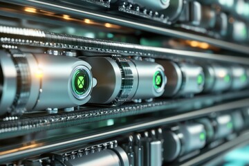 Poster - Close-up view of modern technology showcasing sleek server components and illuminated indicators