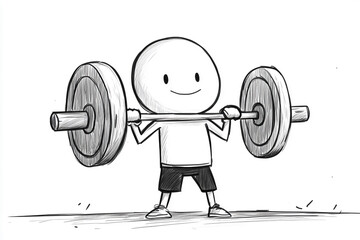 cartoon character lifting weights in a minimalistic style at a gym during daytime for fitness and st