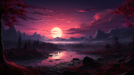 Poster - Mystical Mountain Sunset Landscape