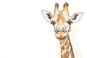 Poster - Detailed illustration of a giraffe with unique features and expressive eyes in a bright setting. Generative AI