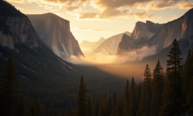 Wall Mural - Stunning sunset over Yosemite Valley