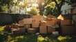 © arri - Cardboard boxes discarded outdoors in grassy area