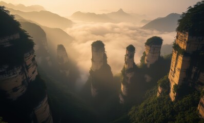 Wall Mural - Majestic mountain peaks bathed in golden light