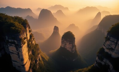 Wall Mural - Majestic mountain landscape at sunset