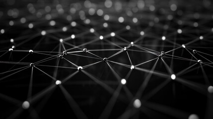 Poster - Abstract Network Structure Visualization: Interconnected Nodes and Lines Representing Global Communication and Data Flow