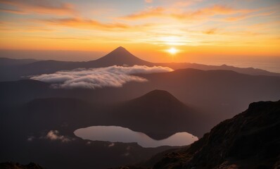 Wall Mural - Breathtaking sunset over volcanic landscape