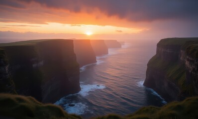 Wall Mural - Breathtaking sunset over cliffside ocean view