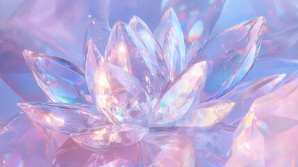 Poster - Holographic Lotus Flower Sparkling With Iridescent Colors and Delicate Crystal-Like Petals