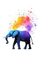 Aufkleber - Colorful elephant illustration with vibrant splashes in a creative design. Generative AI