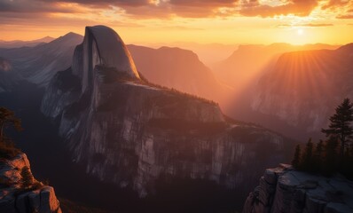 Wall Mural - Stunning sunset over Yosemite's Half Dome