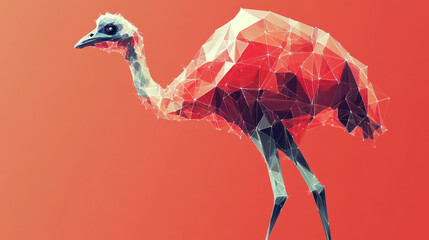 Poster - Ostrich hologram. An ostrich made of polygons, triangles, points, and lines. Ostrich low-poly compound structure. The technology concept.