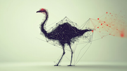Poster - Ostrich hologram. An ostrich made of polygons, triangles, points, and lines. Ostrich low-poly compound structure. The technology concept.