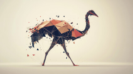Poster - Ostrich hologram. An ostrich made of polygons, triangles, points, and lines. Ostrich low-poly compound structure. The technology concept.