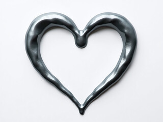Poster - Image Of Gray Liquid Metal In The Shape Of A Heart On A White Background For Use As Copy Space. 00001