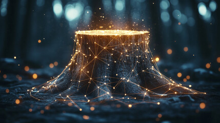 Poster - Hologram stump. Stump made of polygons, triangles, dots, and lines. Low-poly stump structure of connections. Technology concept vector.