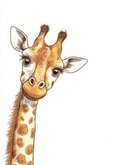 Poster - Giraffe gazes warmly with a playful expression in a colorful illustrated depiction. Generative AI