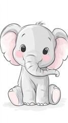Poster - Cute elephant illustration portraying a playful baby in a cheerful, cartoon style setting. Generative AI