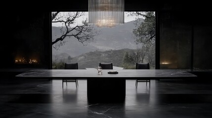 Wall Mural - Modern Dining Table with Breathtaking Views