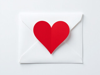 Poster - A Bright Red Heart Pattern Is Visible From Above On A Plain White Envelope Against A Clean White Background. 00001