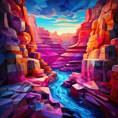 Poster - Colorful Geometric Canyon Landscape