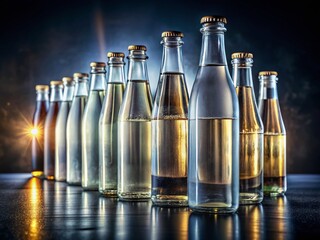 Wall Mural - Low Light Still Life: Row of Glass Bottles with White Liquid