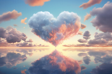 Poster - Heart Cloud Reflecting on Calm Water at Sunrise/Sunset