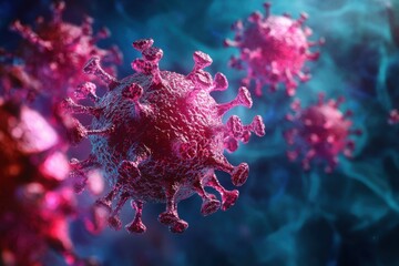 Poster - Vibrant depiction of coronavirus cells in a biologically inspired environment