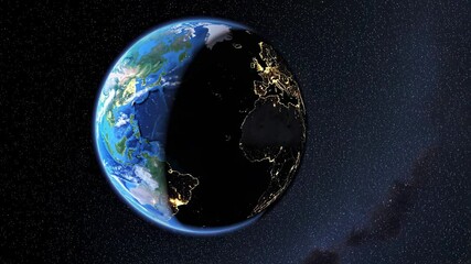 Wall Mural - Planet Earth cutvature. Aerial view of blue planet from space. Sunrise over globe land and ocean. 