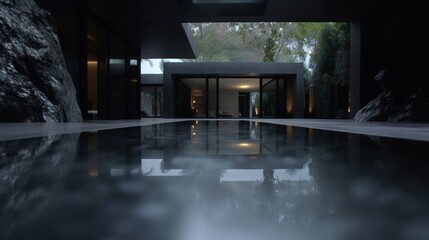 Wall Mural - Modern Minimalist House with Pool and Reflection