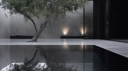 Wall Mural - Modern Minimalist Pool House Design with Olive Tree