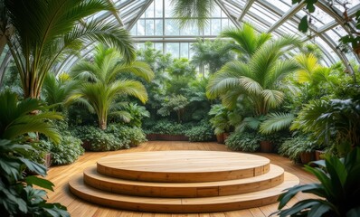 Canvas Print - Serene indoor garden with wooden platform