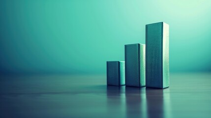 Poster - Three metallic bars representing growth on smooth surface, with calming teal background. image conveys sense of progress and achievement