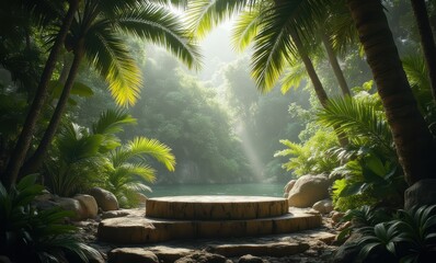 Wall Mural - Serene tropical forest with lush greenery