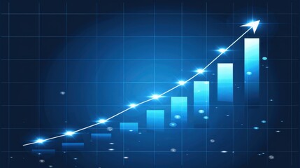 Poster - Blue graph showing upward trend with glowing bars and arrow, symbolizing growth and success in business or finance