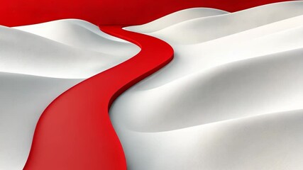 Poster - Abstract design featuring flowing red and white curves evoking a sense of movement and harmony in a minimalist landscape