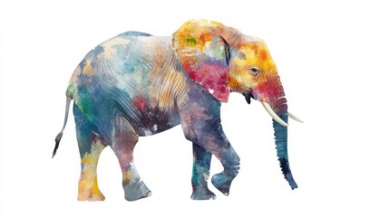 Aufkleber - Colorful illustration of an elephant walking through a vibrant landscape with splashes of color and artistic flair. Generative AI