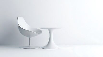 Poster - Minimalist white chair and table in a white room.