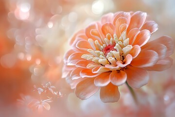 Wall Mural - Delicate Peach Zinnia Blossom in Soft Light