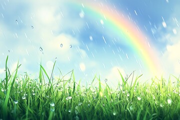 Wall Mural - Rainbows and Grass: A Refreshing Nature Scene