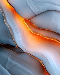 Poster - Abstract marble patterns with flowing orange accents digital artwork modern aesthetic artistic environment close-up view