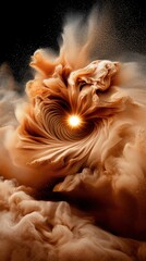 Poster - Spiraling storm of golden dust particles twisting in cosmic space abstract art dark environment dynamic perspective